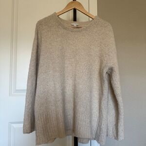 Pure Jill Women's Textured Knit Sweater Light Beige Crew Neck Wool Blend Size L